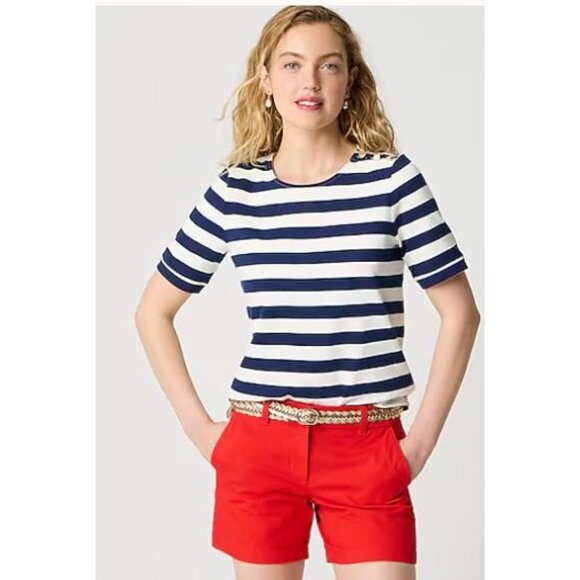 J.Crew Womens Striped Nautical T-Shirt XXL 100% Cotton Navy & White Button - Picture 6 of 6